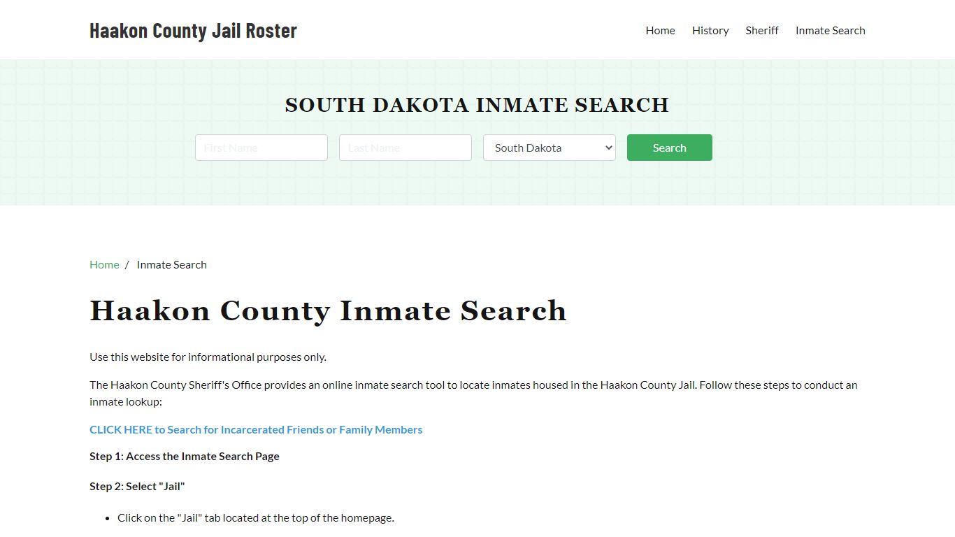 Haakon County, SD Detainee Lookup