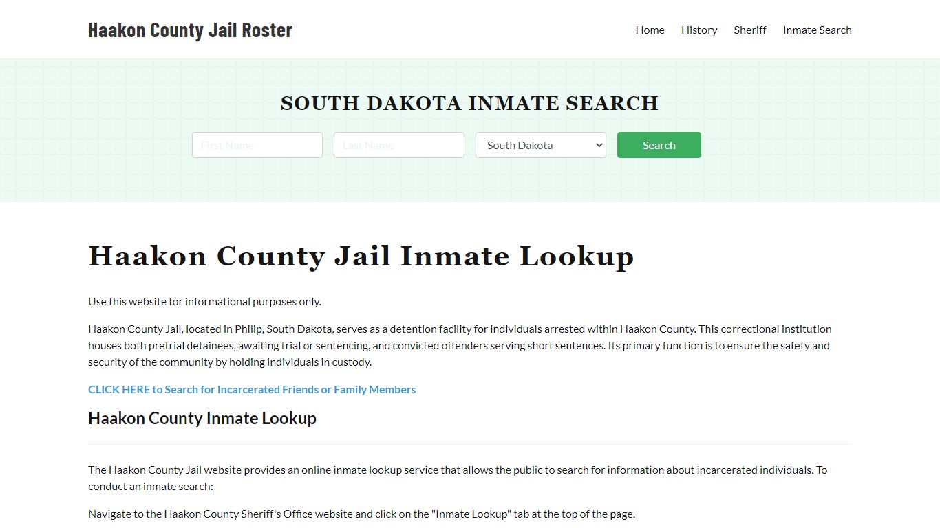 Haakon County Jail Roster Lookup, SD, Inmate Search