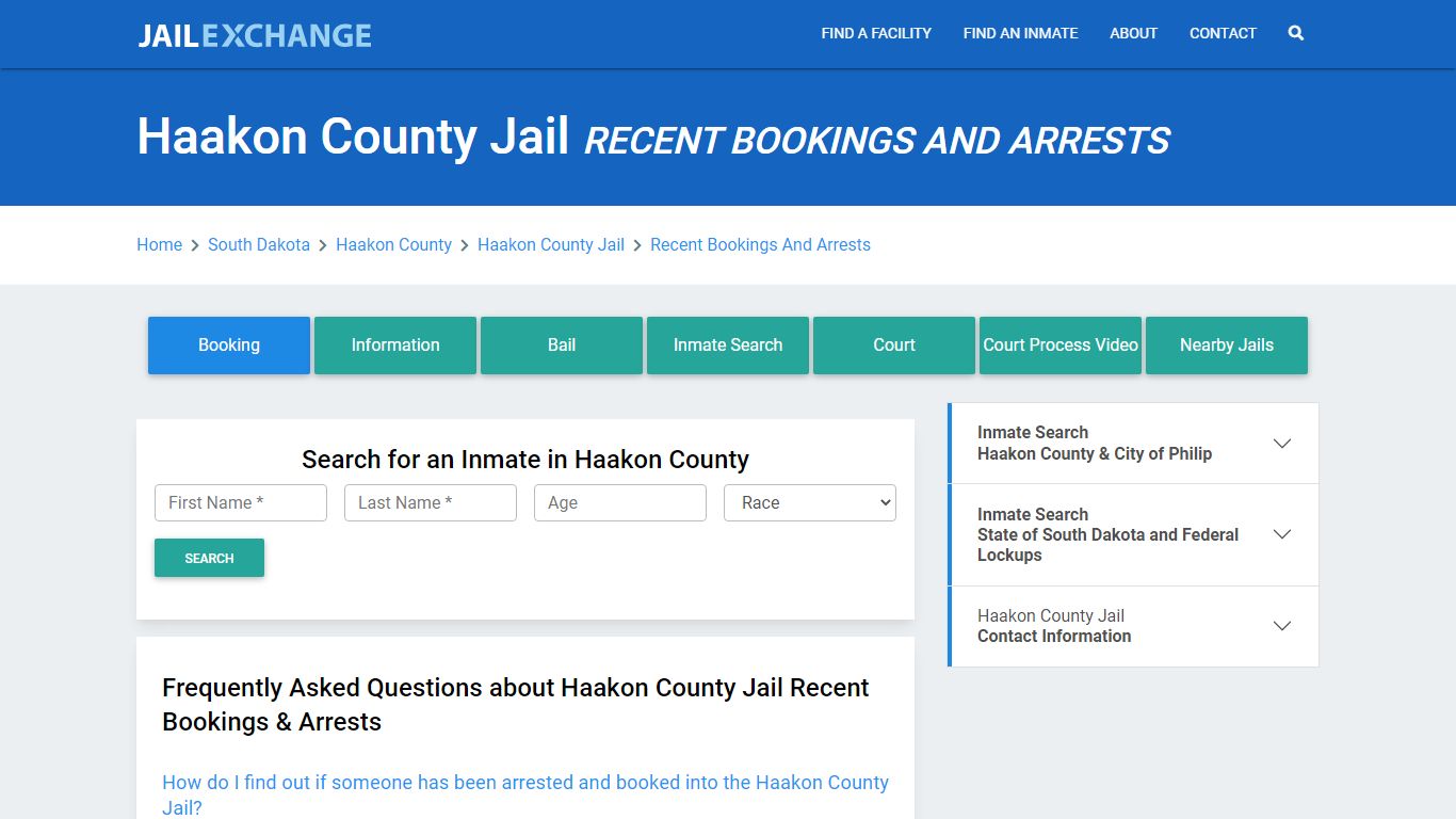 Haakon County Jail Recent Bookings And Arrests - Jail Exchange