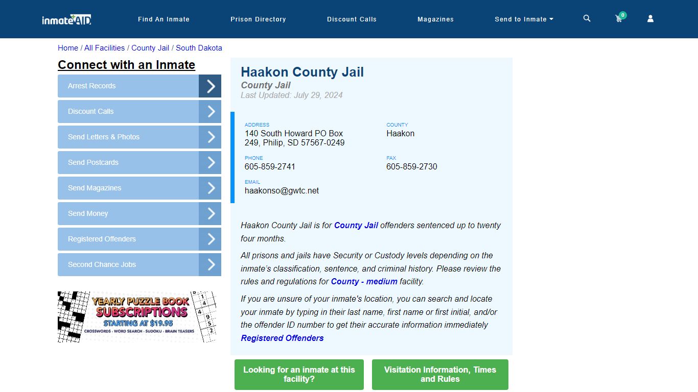 Haakon County Jail - Inmate Locator